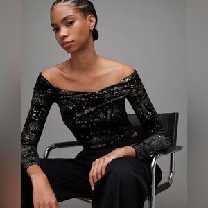 BNWT Allsaints Delta Star Top Black Gold Size US 4